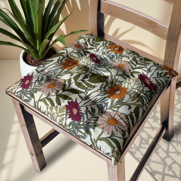 Wildflower Garden Chair Cushion: Handmade Cotton Linen Seat Pad