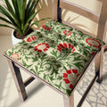 Red Floral Chair Cushion: Handmade Cotton Linen Seat Pad - Farmhouse Style - Image 1
