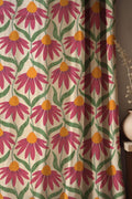 Coneflower Linen Curtain: Magenta & Green Floral Botanical Print - Image 1