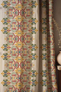 Folk Art Floral Linen Curtain: Boho Medallion Print, Red Yellow & Blue - Image 1