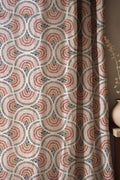 Boho Mandala Linen Curtain: Rust & Navy Geometric Window Panel - Image 1