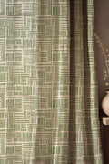 Green Geometric Linen Curtain: Modern Block Print Window Panel - Image 1