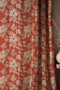 Terracotta Floral Linen Curtain: Boho Flower Print Window Panel - Image 1