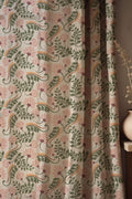 Vintage Botanical Linen Curtain: Pink Floral & Green Leaf Drapery - Image 1