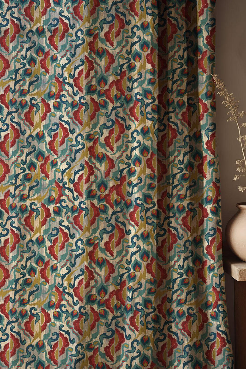 Ikat Linen Curtain: Multicolor Boho Tribal Print Window Panel