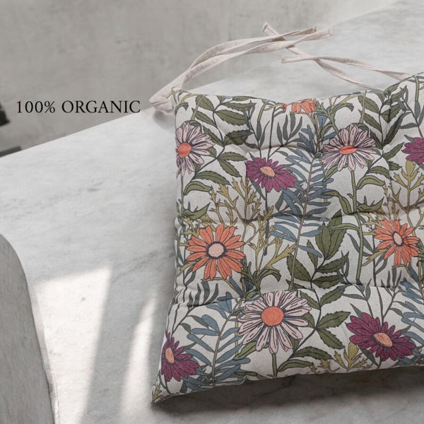 Rustic Dot Print Chair Cushion: Handmade Cotton Linen Seat Pad
