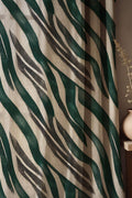 Linen Zebra Print Curtain: Green & Black Jungle Decor - Image 1