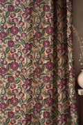 Vintage Botanical Linen Curtain: Plum & Green Floral Damask Window Panel - Image 1