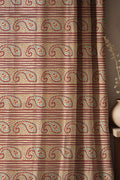 Rustic Paisley Linen Curtain: Red & Teal Boho Stripe Window Panel - Image 1
