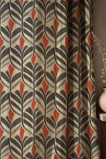Retro Leaf Linen Curtain: Mid-Century Modern Terracotta & Black Drapery - Image 1
