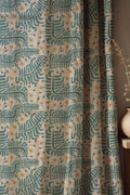 Teal Fern & Daisy Linen Curtain: Botanical Print Window Panel - Image 1