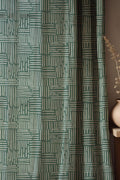 Teal Geometric Linen Curtain: Modern Block Print Drapery - Image 1