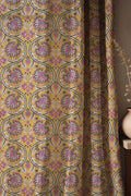 Indian Block Print Linen Blend Curtain: Mustard & Pink Paisley - Image 1