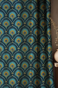 Peacock Ikat Linen Curtain: Blue Green Bohemian Window Panel - Image 1