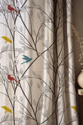 Bird and Tree Linen Curtain: Modern Nature-Inspired Window Decor - Image 1