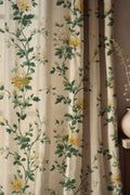 Rose Linen Curtain: Yellow & White Floral Print, Natural Fabric - Image 1