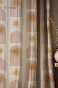 Boho Sunburst Linen Curtain: Terracotta & Mustard Arch Print - Image 1