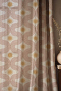 Retro Sun Linen Curtain: Wavy Terracotta & Mustard Print - Image 1