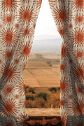 Burnt Orange Sun Print Sheer Curtain Panel: Boho Window Decor - Image 1