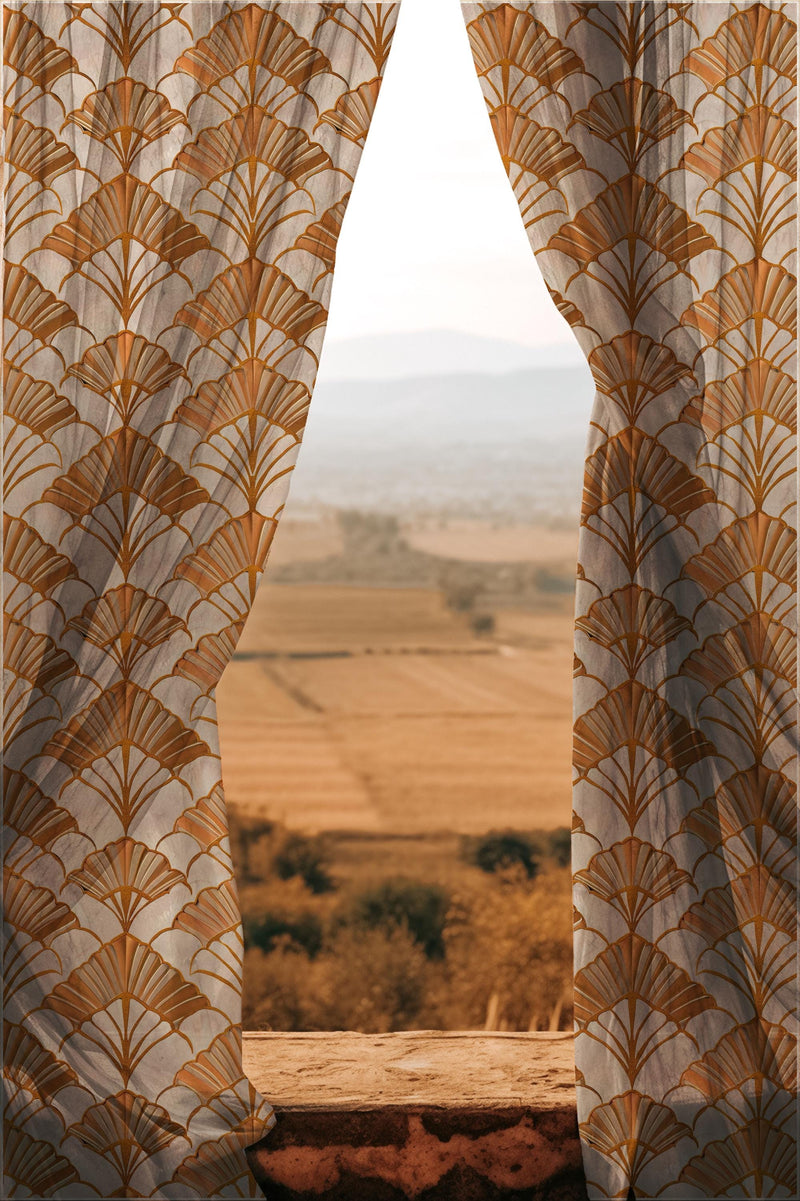 Ginkgo Leaf Sheer Curtain Panel: Gold & Beige Boho Drapes