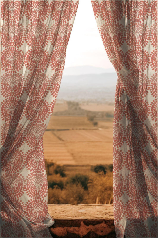 Red Mandala Sheer Curtain: Lightweight Boho Window Drape