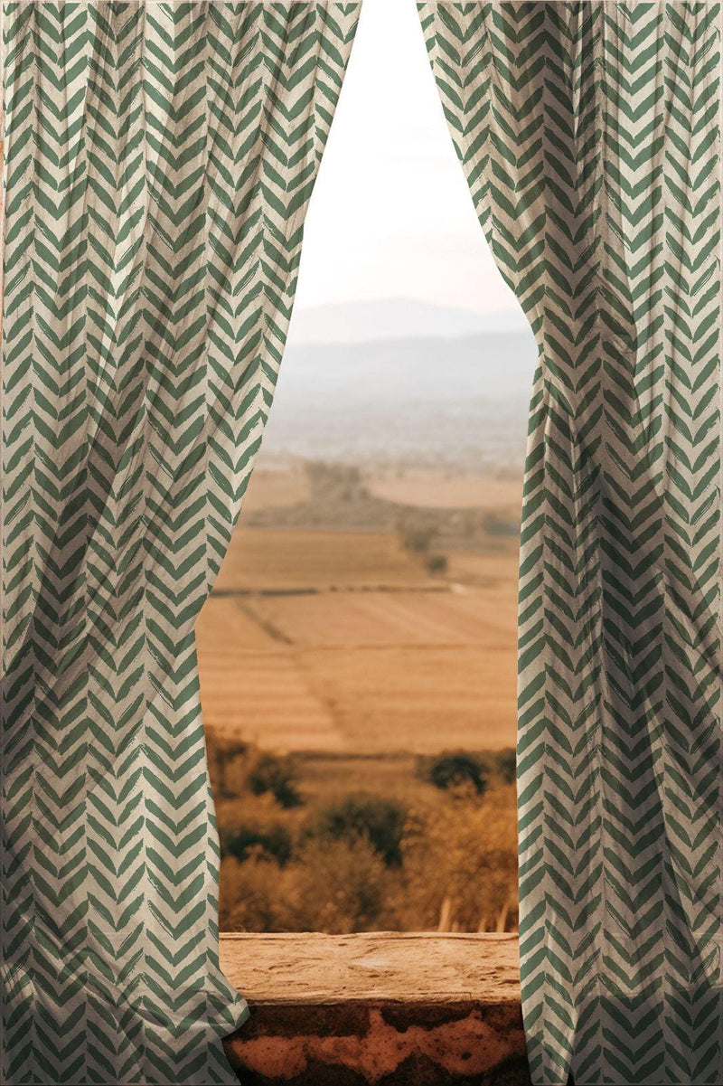 Sage Green Chevron Sheer Curtain Panel: Modern Boho Window Drape