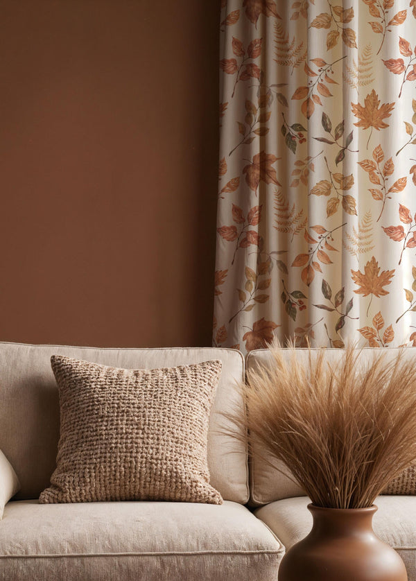 Autumn Leaf Curtain – Linen Cotton Fall Drapes – Rustic Botanical Window Panel – Seasonal Farmhouse Decor