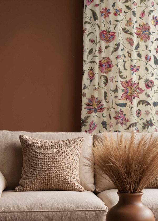 Floral Linen Curtain: Romantic Pink & Green Botanical Cottagecore Drapes