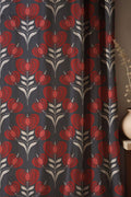 Red Floral Curtain: Scandinavian Tulip Print, Cotton Linen Drapery - Image 1
