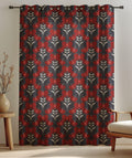Red Floral Curtain: Scandinavian Tulip Print, Cotton Linen Drapery - Image 2
