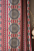 Mandala Stripe Linen Curtain: Boho Red & Navy Window Panel - Image 1