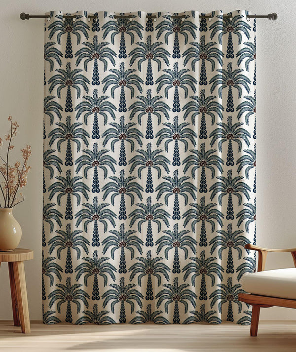Tropical Palm Tree Linen Curtain: Coastal Boho Window Panel