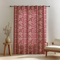 Red Floral Block Print Linen Curtain: Boho Indian Stripe Drapery - Image 2