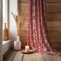 Red Floral Block Print Linen Curtain: Boho Indian Stripe Drapery - Image 3