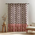 Floral Geometric Linen Curtain: Red Block Print Boho Drapery - Image 2