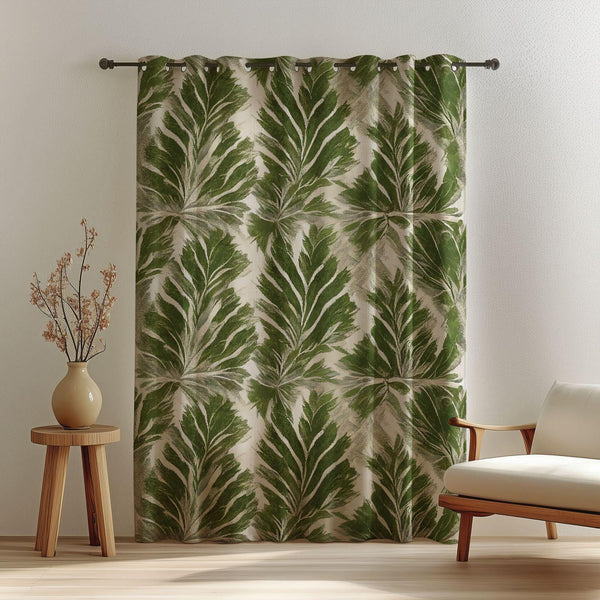 Tropical Leaf Linen Curtain: Green Botanical Jungle Print