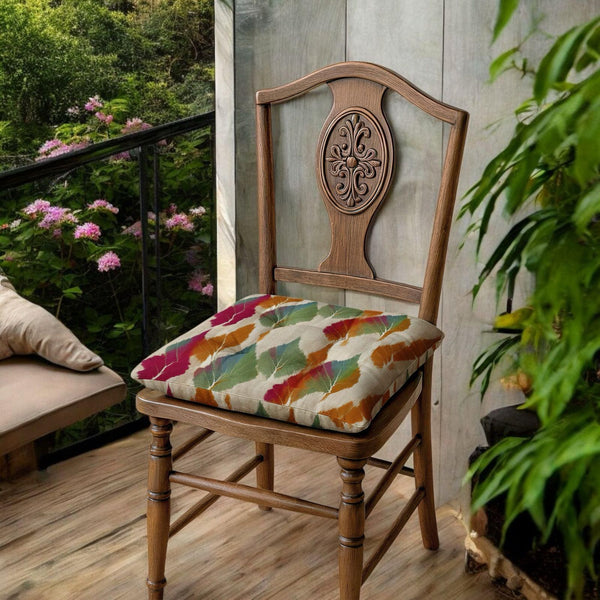 Colorful Leaf Print Chair Cushion: Handmade Cotton Linen Seat Pad