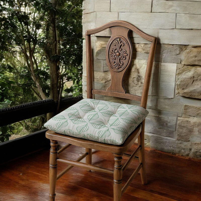 Green Leaf Print Chair Cushion: Minimalist Cotton Linen Seat Pad