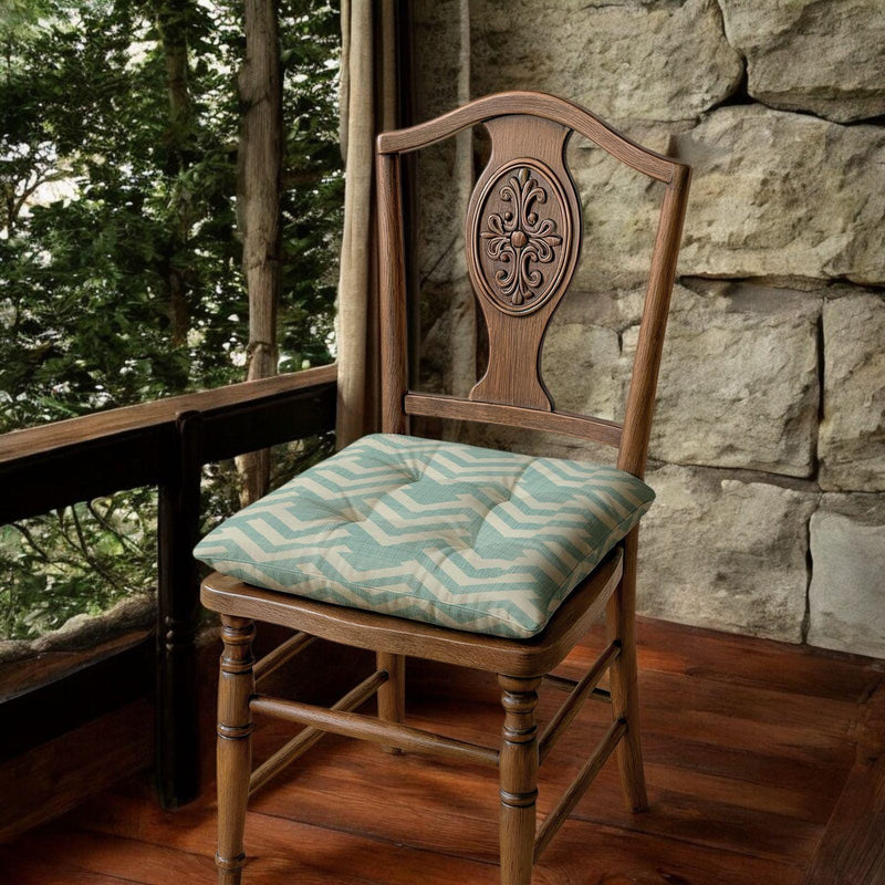 Teal Chevron Chair Cushion: Modern Cotton Linen Seat Pad