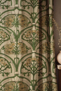 Art Nouveau Floral Linen Curtain: Green Botanical Arch Print - Image 1