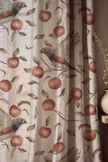 Bird and Peach Linen Curtain: Watercolor Fruit Branch Print - Image 1