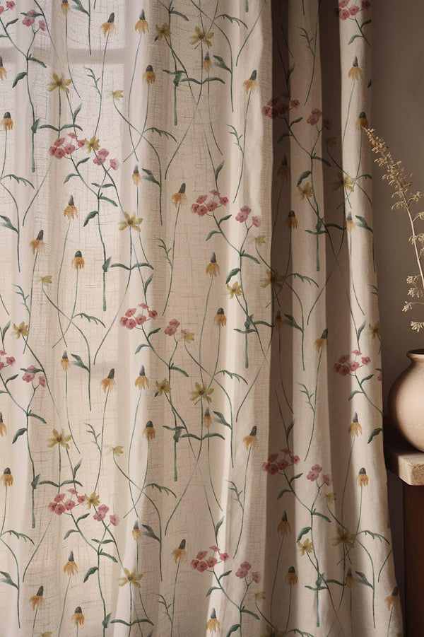Wildflower Meadow Linen Curtain: Yellow & Pink Floral Print