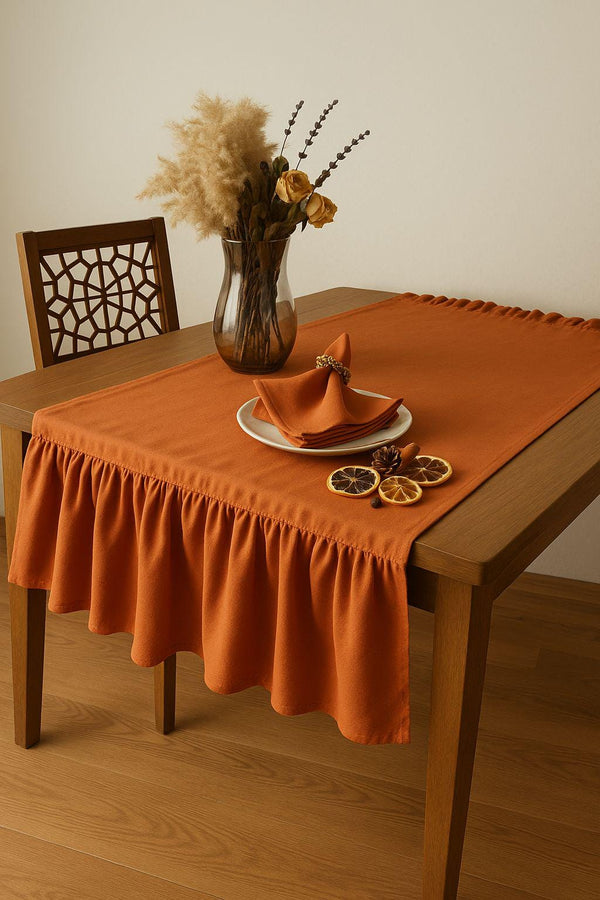 Rustic Orange Cotton Table Runner: Farmhouse Fall Decor