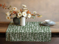 Botanical Green Velvet Table Runner – Rustic Dining Table Decor with White Wildflower Pattern - Image 3