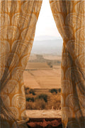 Sheer Mustard Curtain Panel: White Tribal Dot Print, Light Filtering - Image 1