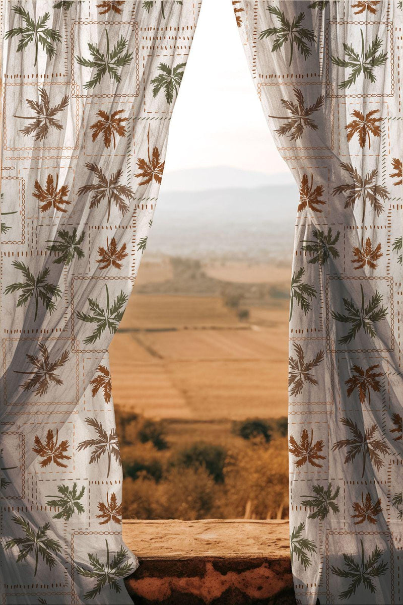 Tropical Palm Leaf Sheer Curtain Panel: Boho Coastal Decor
