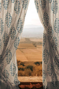 Ocean Blue Leaf Sheer Curtain: Botanical Print, Light Filtering - Image 1