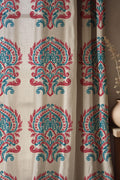 Boho Floral Curtain Panel: Cotton Linen Damask Print, Rustic Farmhouse Drapery - Image 2