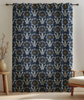 Navy Ikat Linen Curtain: Hand-Painted Style Boho Window Panel - Image 3