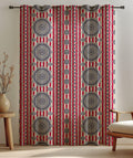 Mandala Stripe Linen Curtain: Boho Red & Navy Window Panel - Image 2